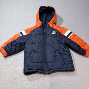 Nike Toddler Boys‎ Puffer Jacket Orange Navy Blue Size 2T Winter Coat